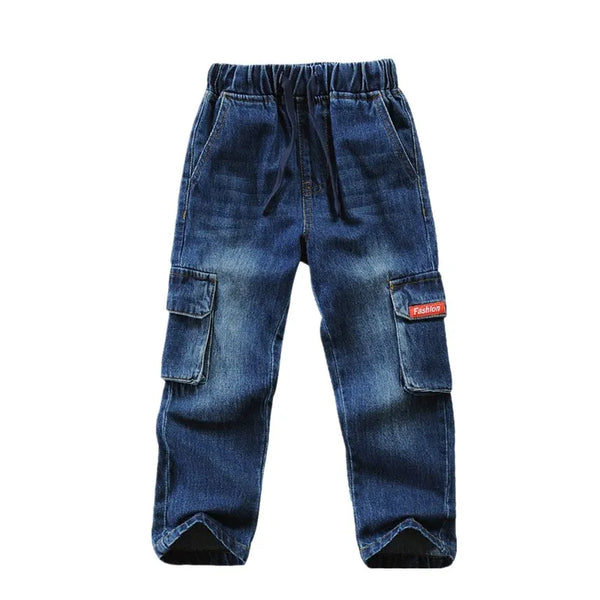 Boys's Cargo Jeans Muti-Pocket Design Kids Denim Pants Cotton For Children's Age 3-14 Years Wear Long Trousers