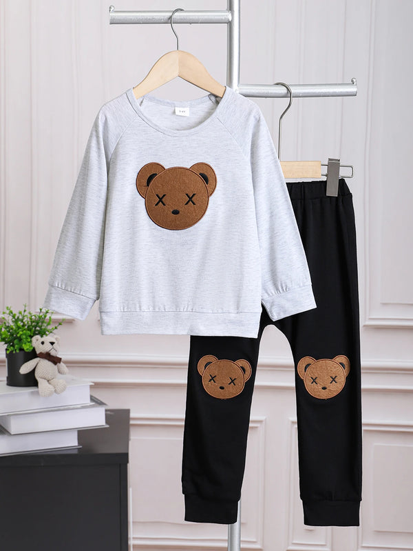 2PCS Kid Boy Clothing Set Little Bear Pattern Long Sleeve Top+Pants Spring&Autumn Daily Casual Sports Outfit for Children1-6Year