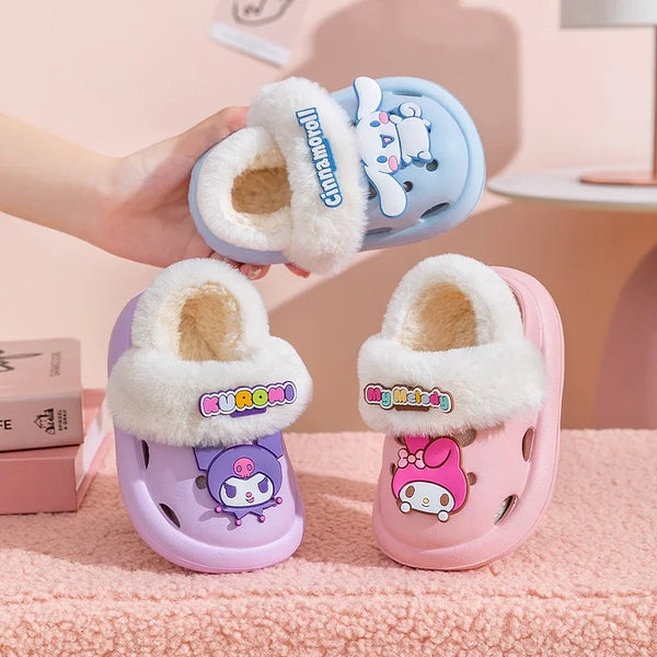 Sanrio Children's Cartoon Anime Autumn Winter Cotton Slippers Two Ways of Wearing Warm Cotton Shoes Removable Cotton Slippers