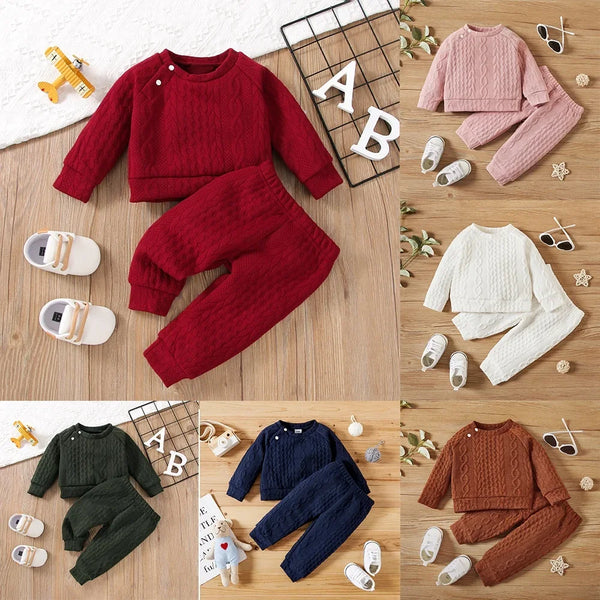 1-3 Years Baby Boy Girl Autumn&Winter Clothing Set Solid Long Sleeves Top+Pants 2PCS Casual Sport Warm Outfit for children Boys