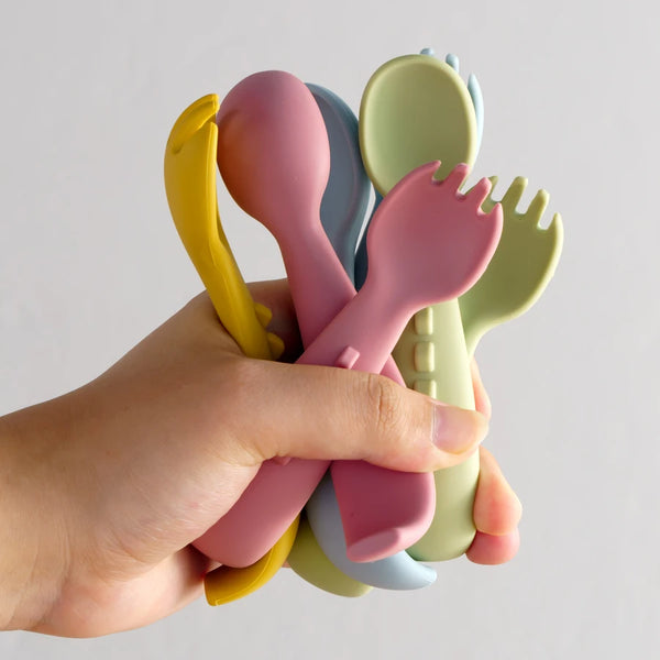 2PCS Silicone Baby Spoons Fork For Baby Cutlery Set Newborn Learn To Eat Training Feeding Spork Tableware Baby Items