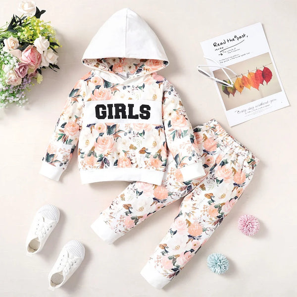 1-5 Years Children Girl Clothes Suit Long Sleeve Floral Print Hoodie and Trousers 2PCS Baby Girl Autumn&Winter Sport Outfit Set