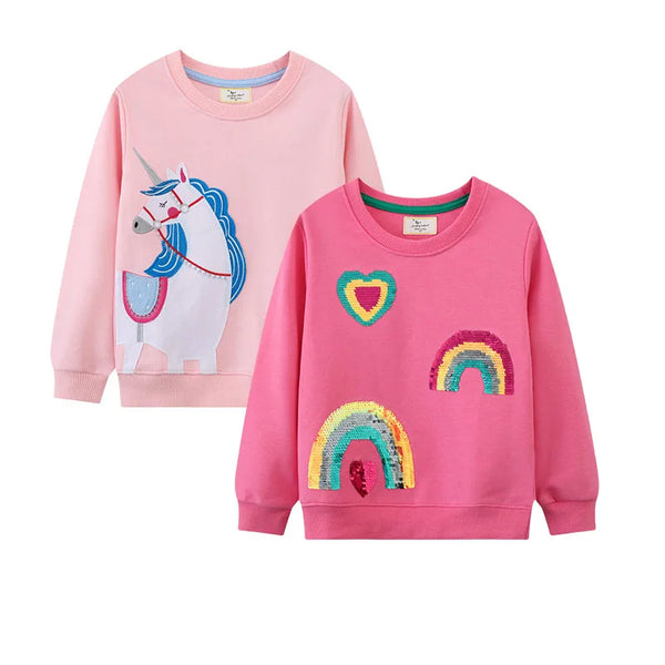 Jumping Meters 2-7T Girls Sweatshirts For Autumn Spring Long Sleeve Baby Clothing  Rainbow Toddler Hooded Kids Shirts