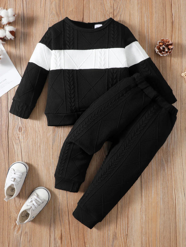 2PCS Kids Boy Clothes Set Long Sleeves Color Block Hoodies+Pants Autumn&Winter Fashion Sport Suit For Children Boy 1-6 Years